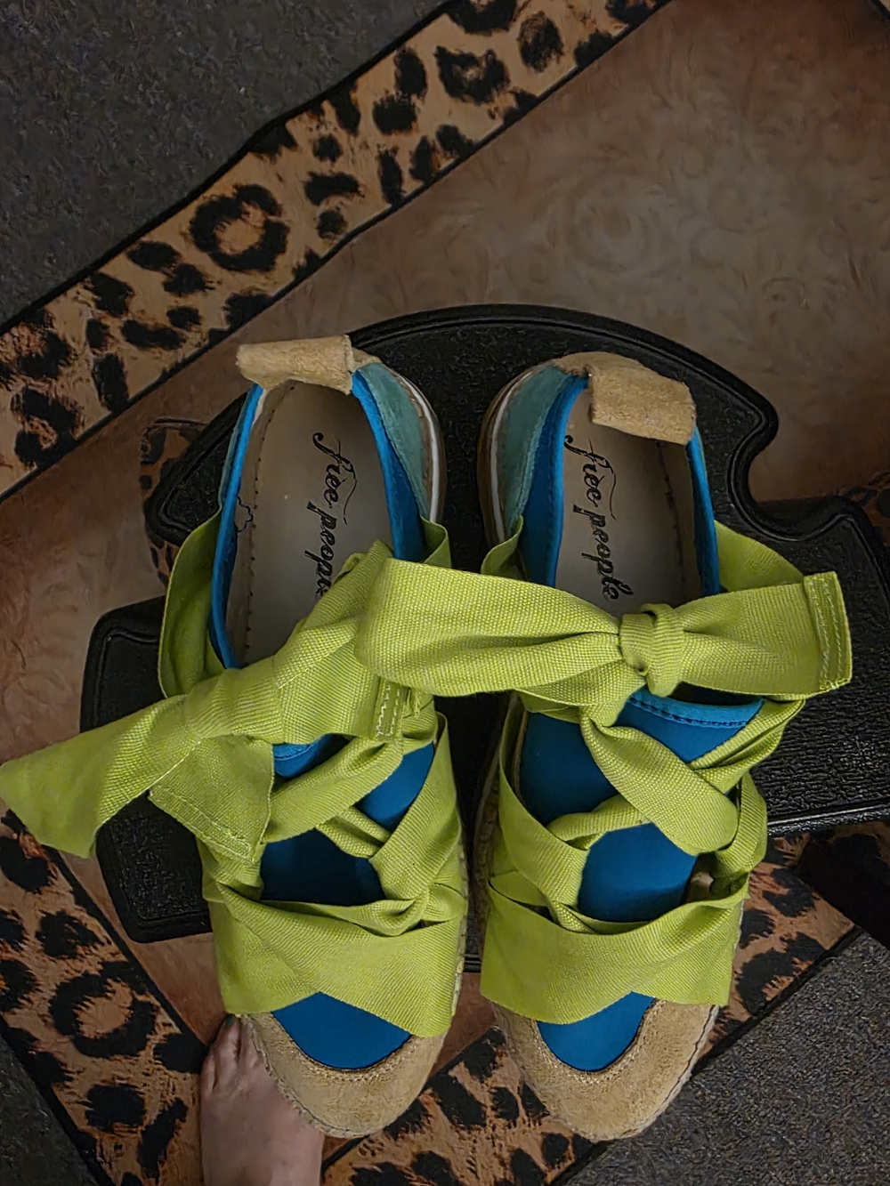 Women’s Lime Green & Blue Ribbon Lace-Up Espadrilles - Picture 2 of 8